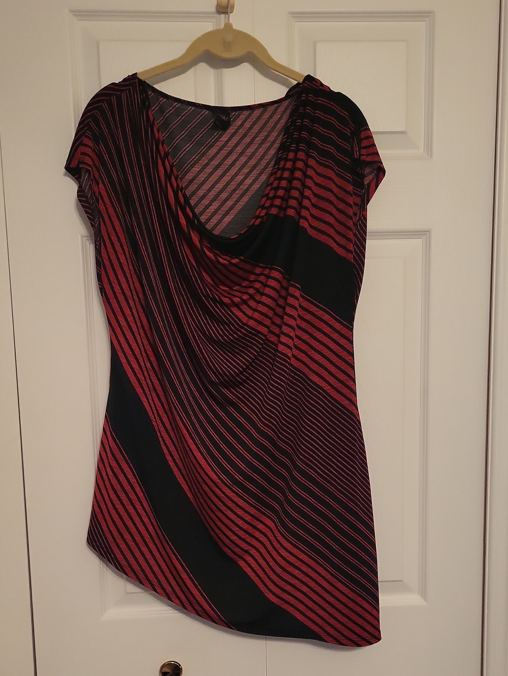Wrapper Red and Black Asymmetrical Striped Drape Shirt